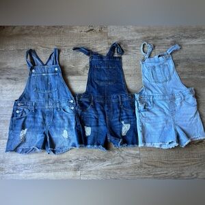 Denim Overalls Trio in Blue Shades